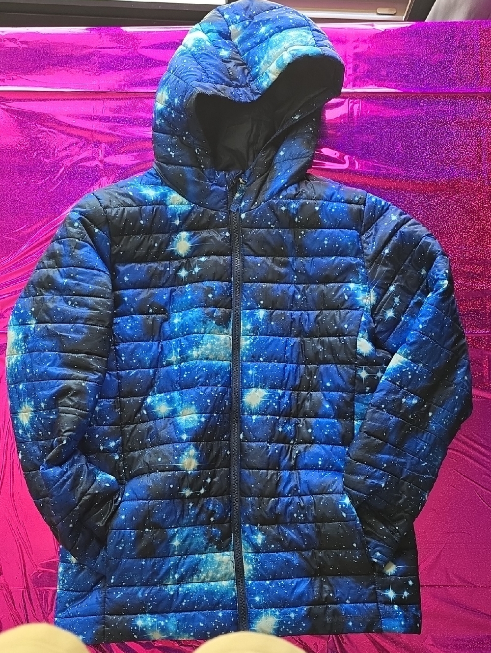 Lands' End Kids Galaxy-Print Hooded Puffer Jacket - Blue & Black